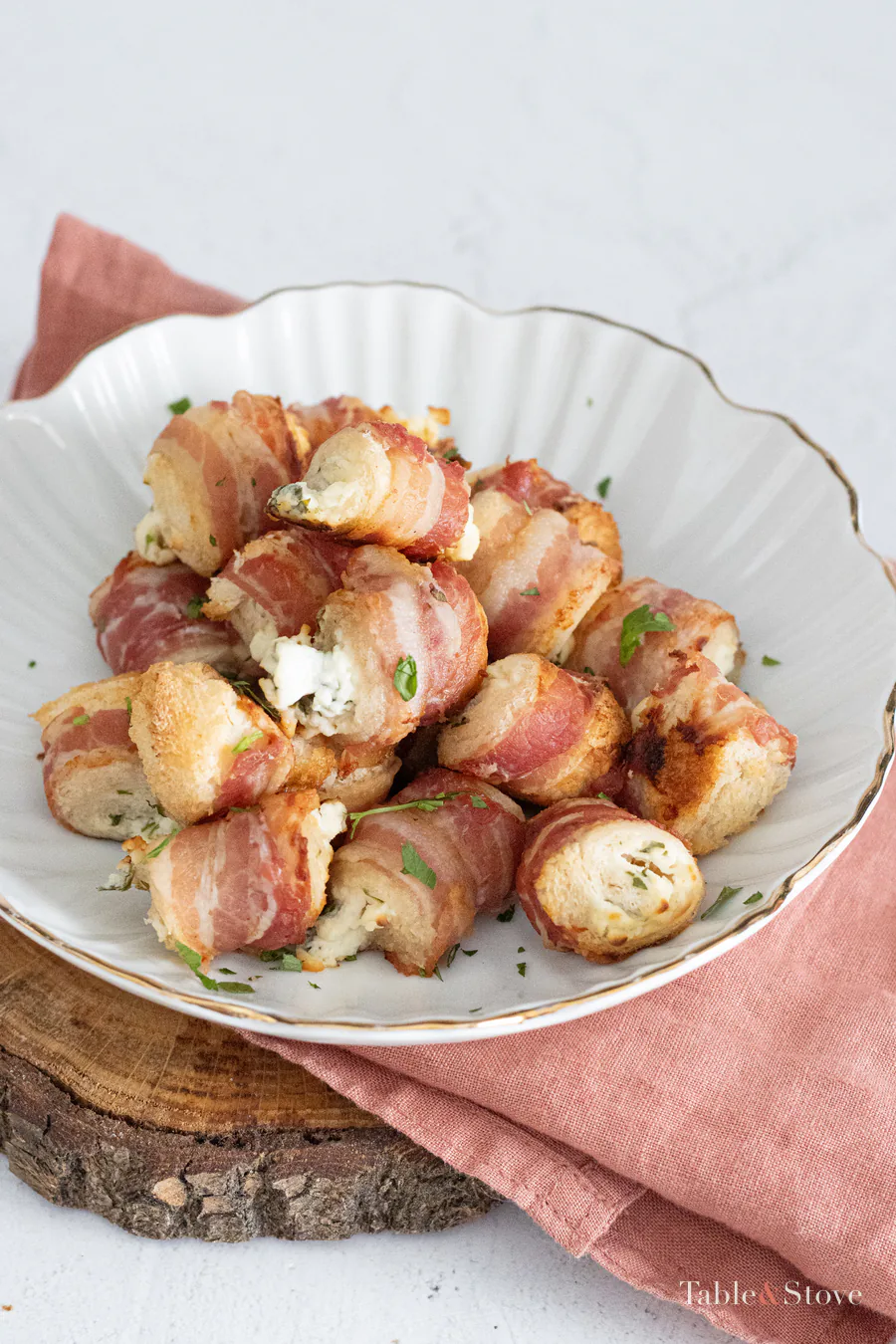 Bowl filled with baked bacon cheese bites