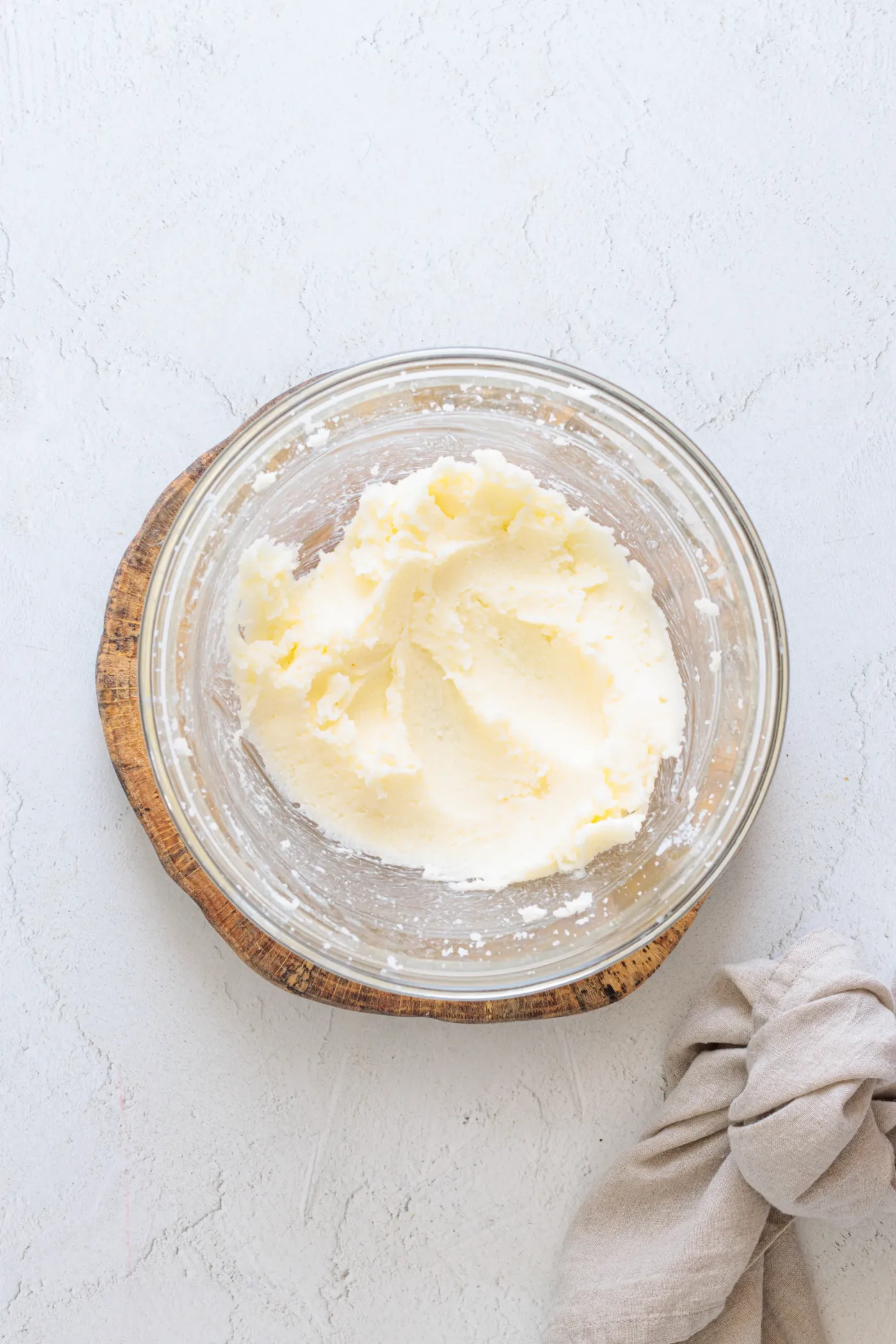 Light and creamy beaten vegan butter and sugar mixture