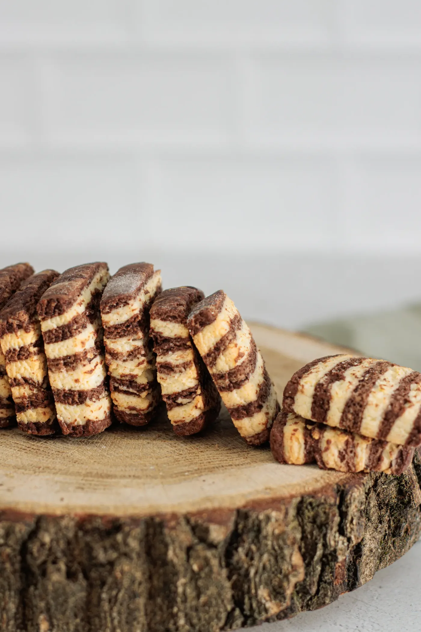 Baked zebra cookies arranged on a baking sheet